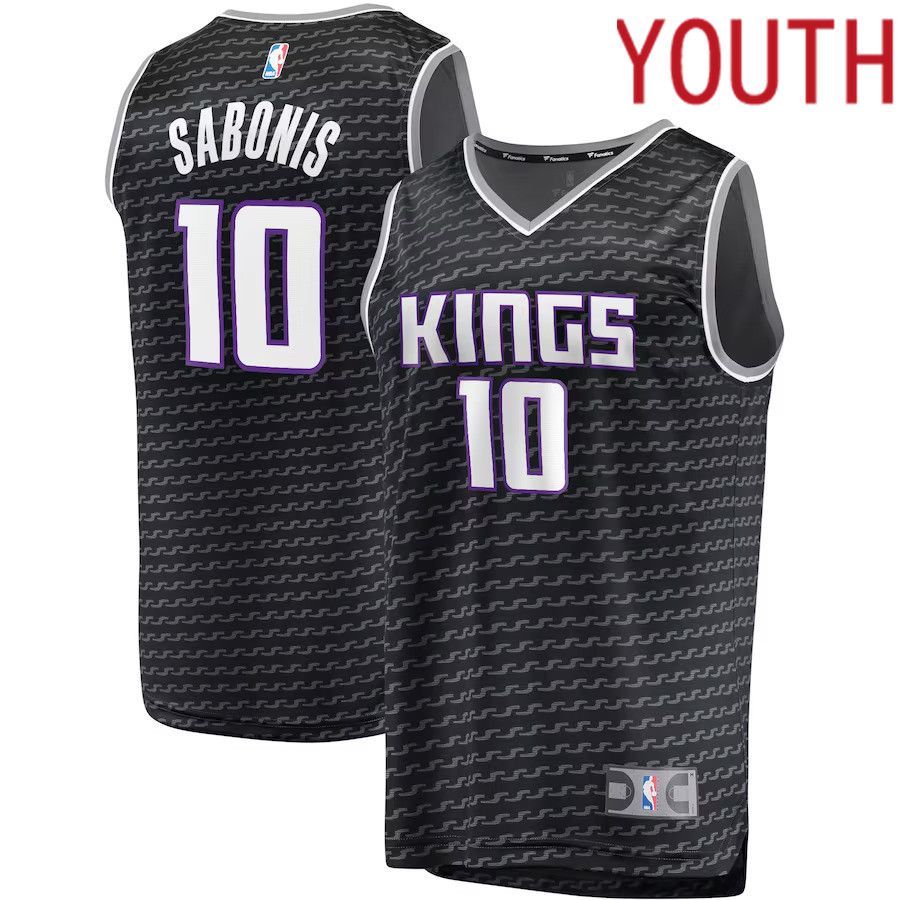 Youth Sacramento Kings 10 Domantas Sabonis Fanatics Branded Black Fast Break Player NBA Jersey